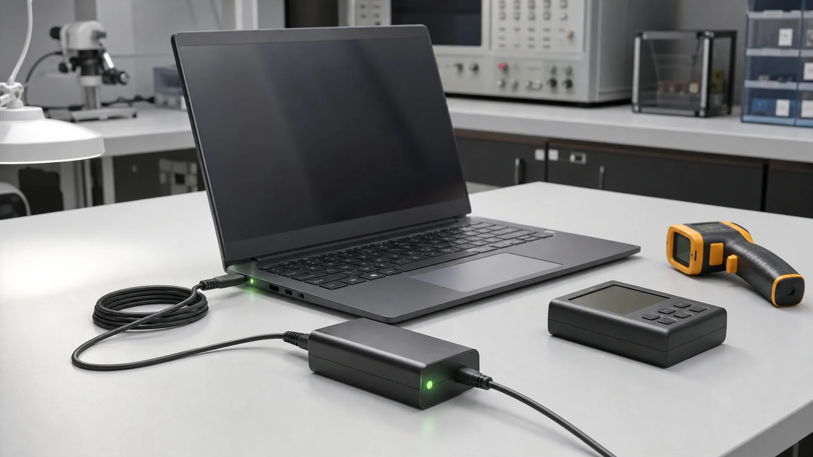Laptop, güç adaptörü, USB-C kablo ve dock arasında beş aşamalı uyumluluk kontrolü