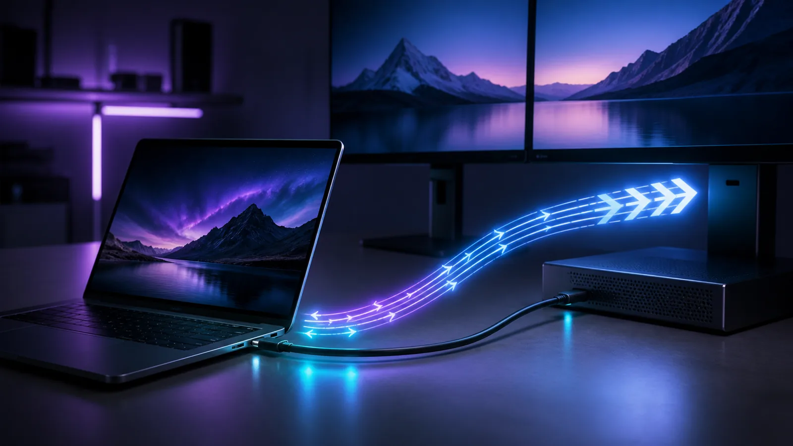 Thunderbolt 5 için 80 ve 120/40 Gbps, Thunderbolt 4 için 40 Gbps ve USB4 için 20, 40, 80 Gbps bağlantı düzenleri