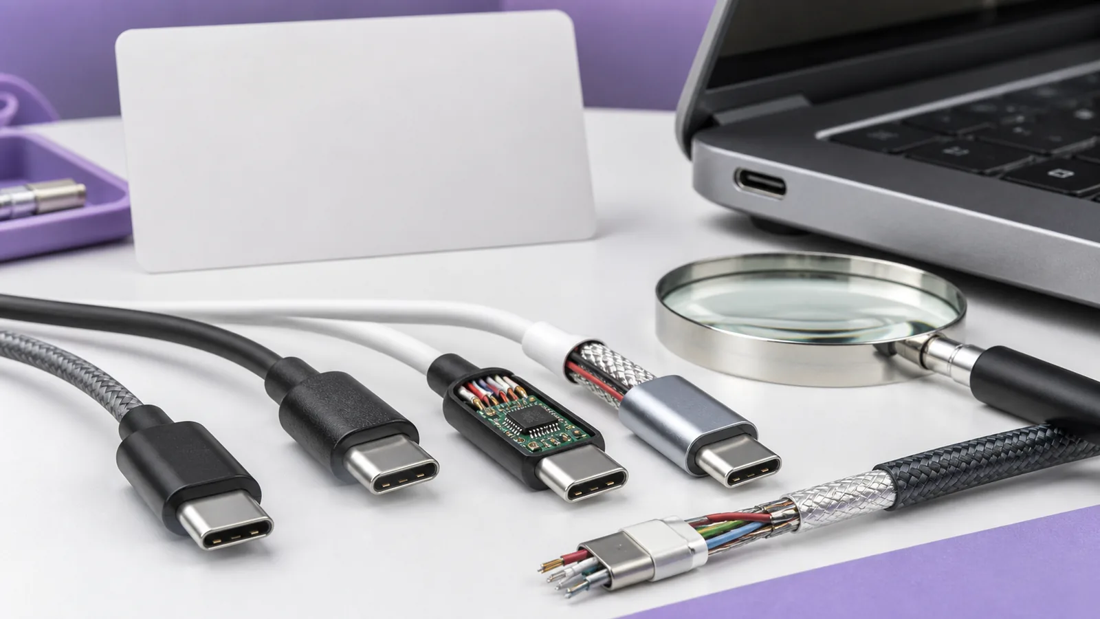 USB-C kabloda hız ve watt işaretleri ile Thunderbolt kablo ürün kodunun ayrı doğrulanması