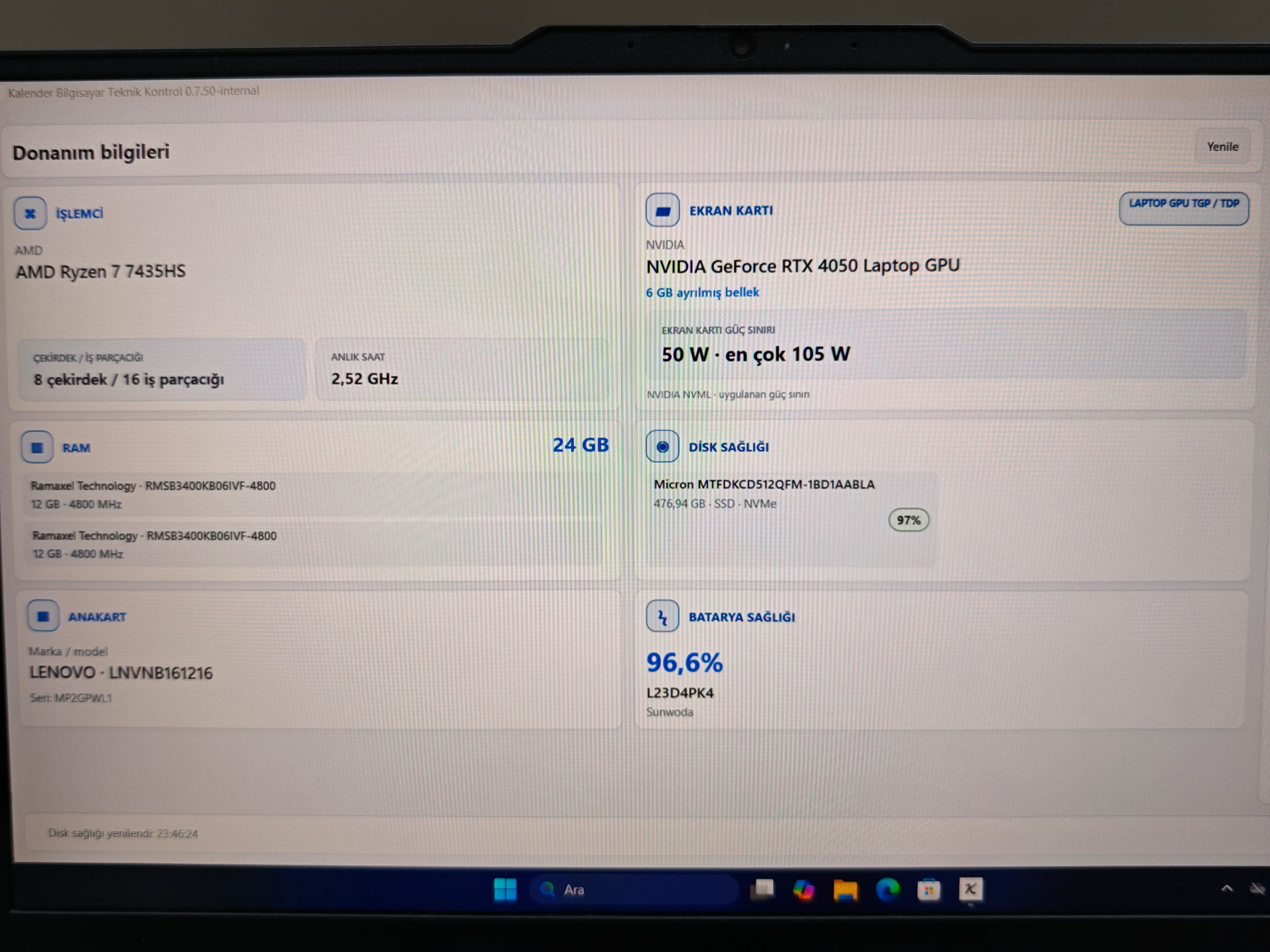 Lenovo Lenovo LOQ Ryzen 7 7435HS RTX 4050 6 GB 24 GB RAM 512 GB SSD - Görsel 6