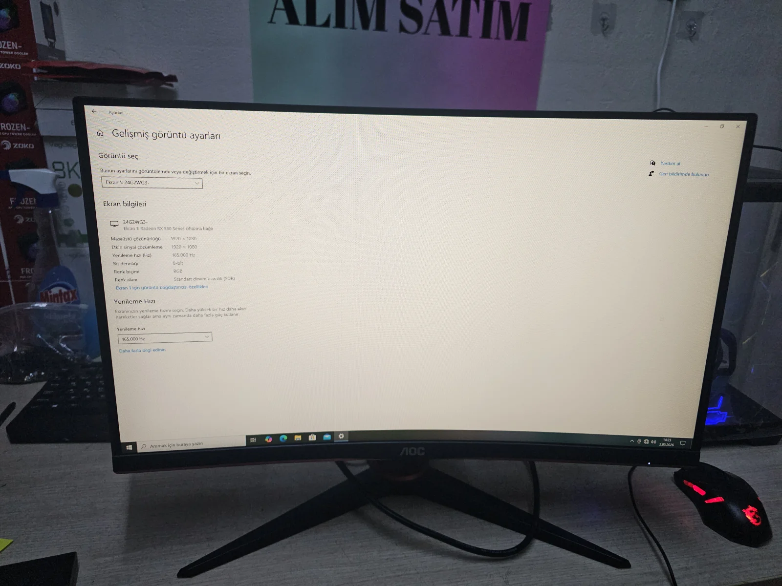 AOC 24" 165Hz 1ms Hoparlörlü Kavisli Oyuncu Monitör