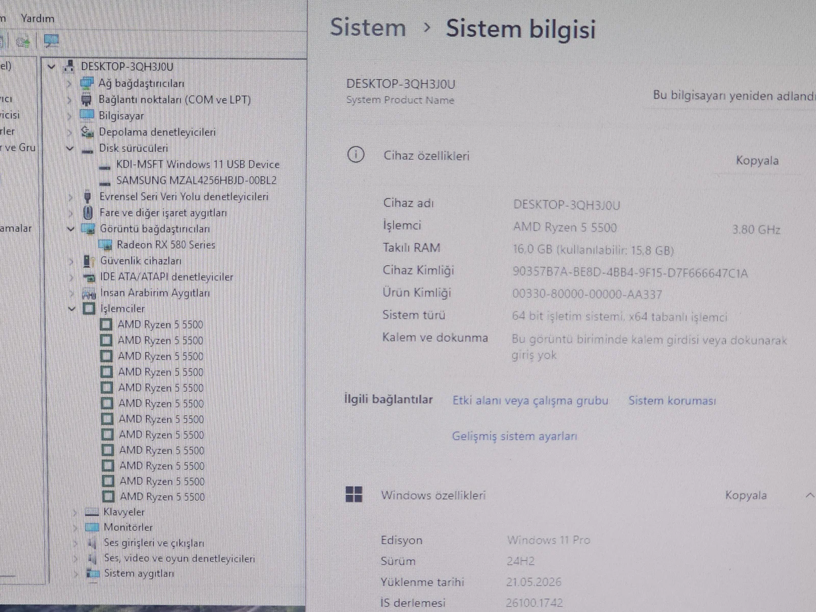Diğer Ryzen 5 5500 - RX 580 8GB - 16GB RAM - 256GB SSD - Görsel 5