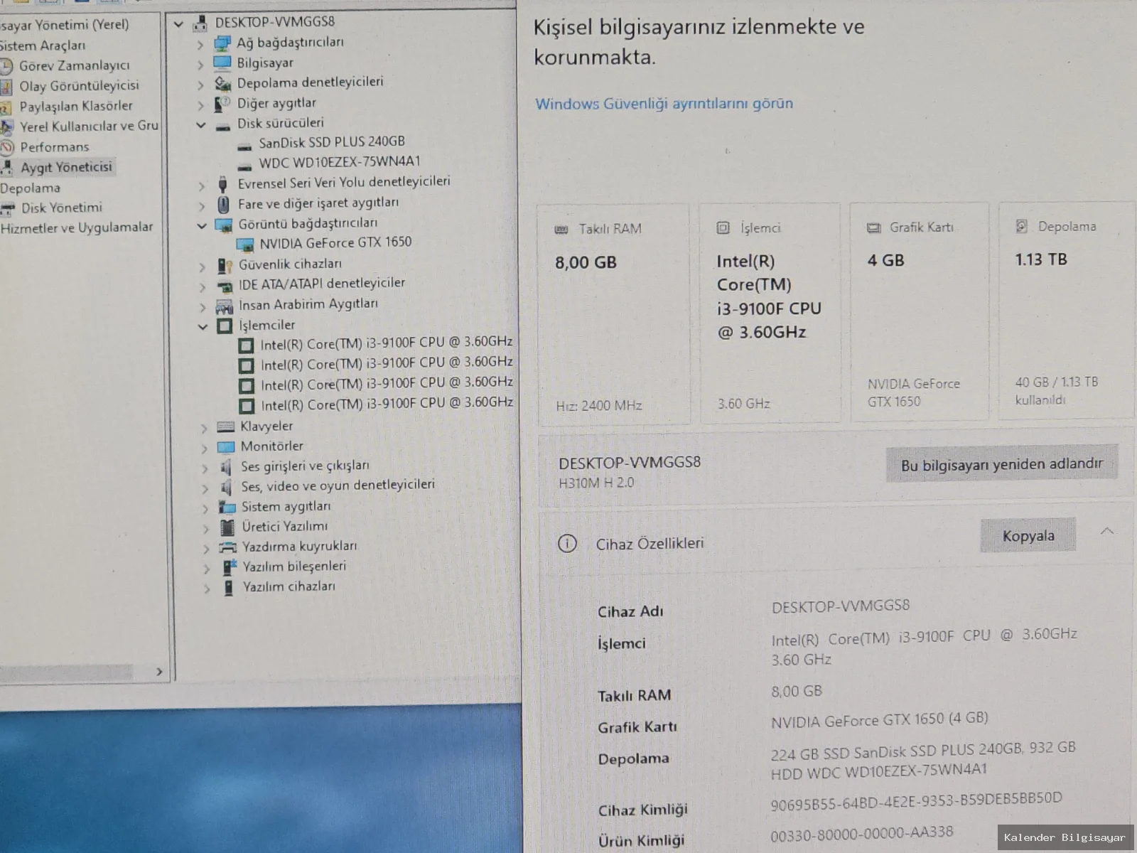 Diğer i3 9100F 8GB RAM GTX 1650 4GB 240GB SSD 1TB Harddisk Gaming - Görsel 5