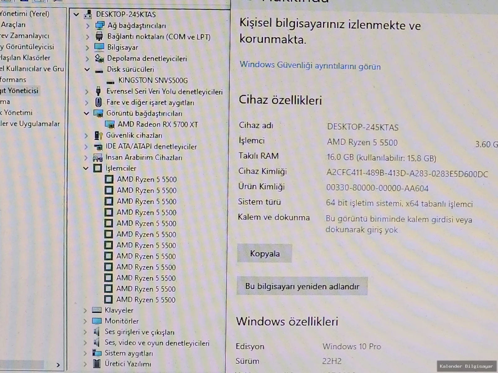 Diğer Ryzen 5 5500 RX 5700 Xt 8GB 512GB SSD 16GB RAM - Görsel 4