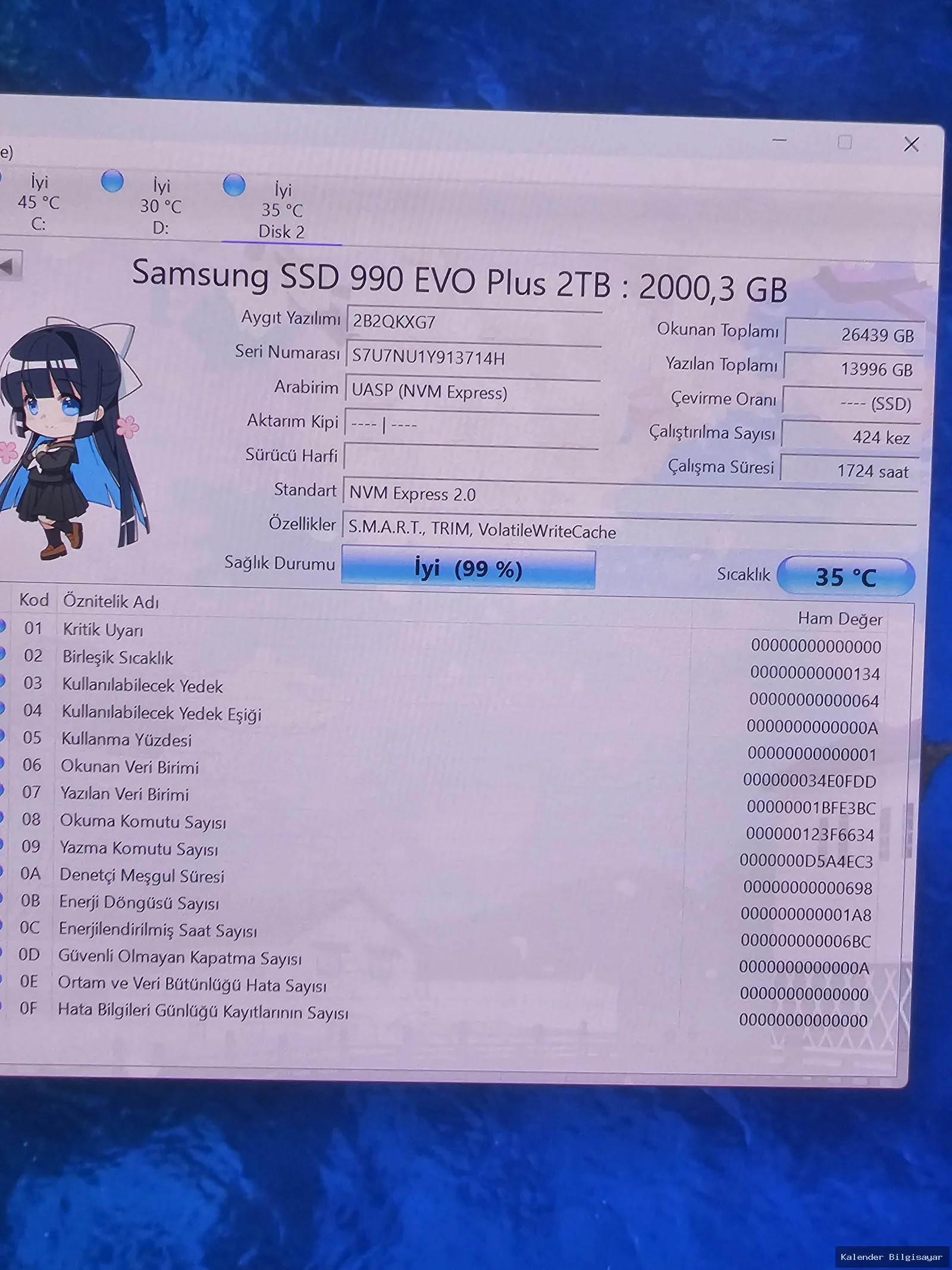Samsung Samsung 2TB 990 Evo Plus Mz-V9S2T0Bw M2 SSD - Görsel 3