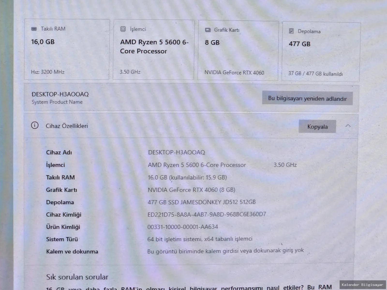 Diğer Ryzen 5 5600 RTX 4060 16 GB RAM 512 GB SSD - Görsel 4