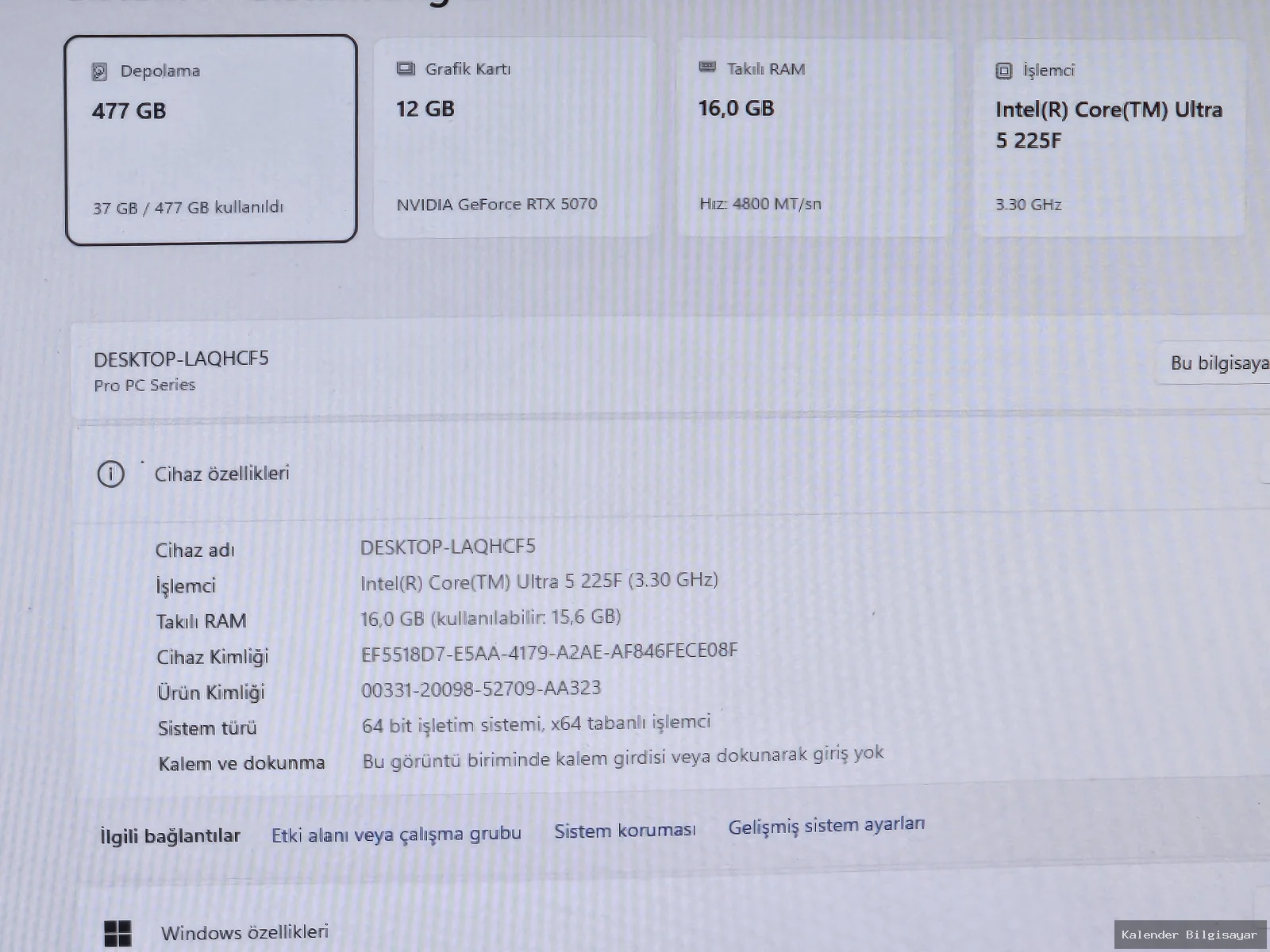 TechnoPC TechnoPC Aurora Core Ultra 5 225F RTX 5070 16 GB RAM 512 GB SSD - Görsel 5
