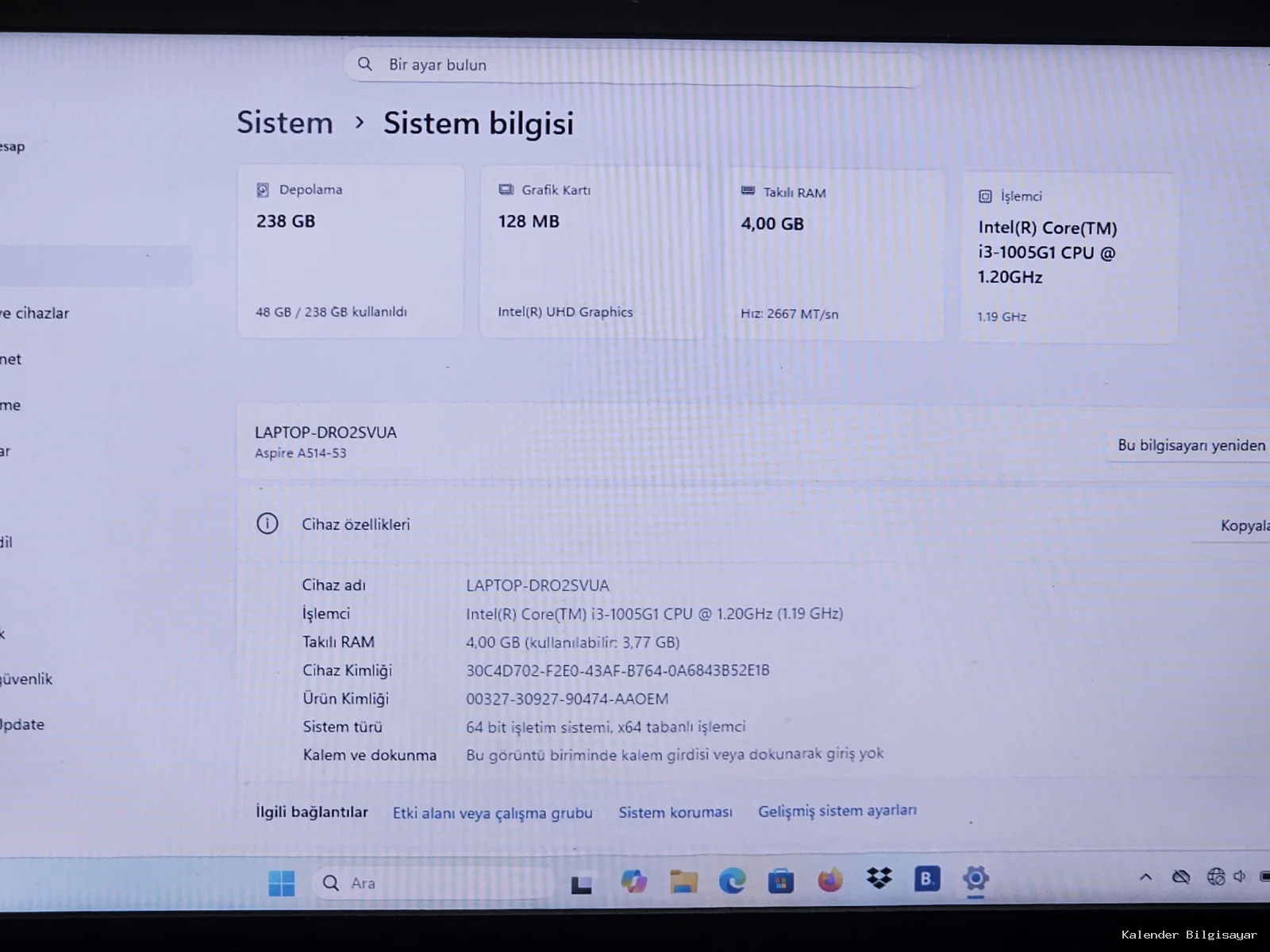 Acer Acer i3 1005G1 4 GB RAM 256 GB SSD Laptop - Görsel 5