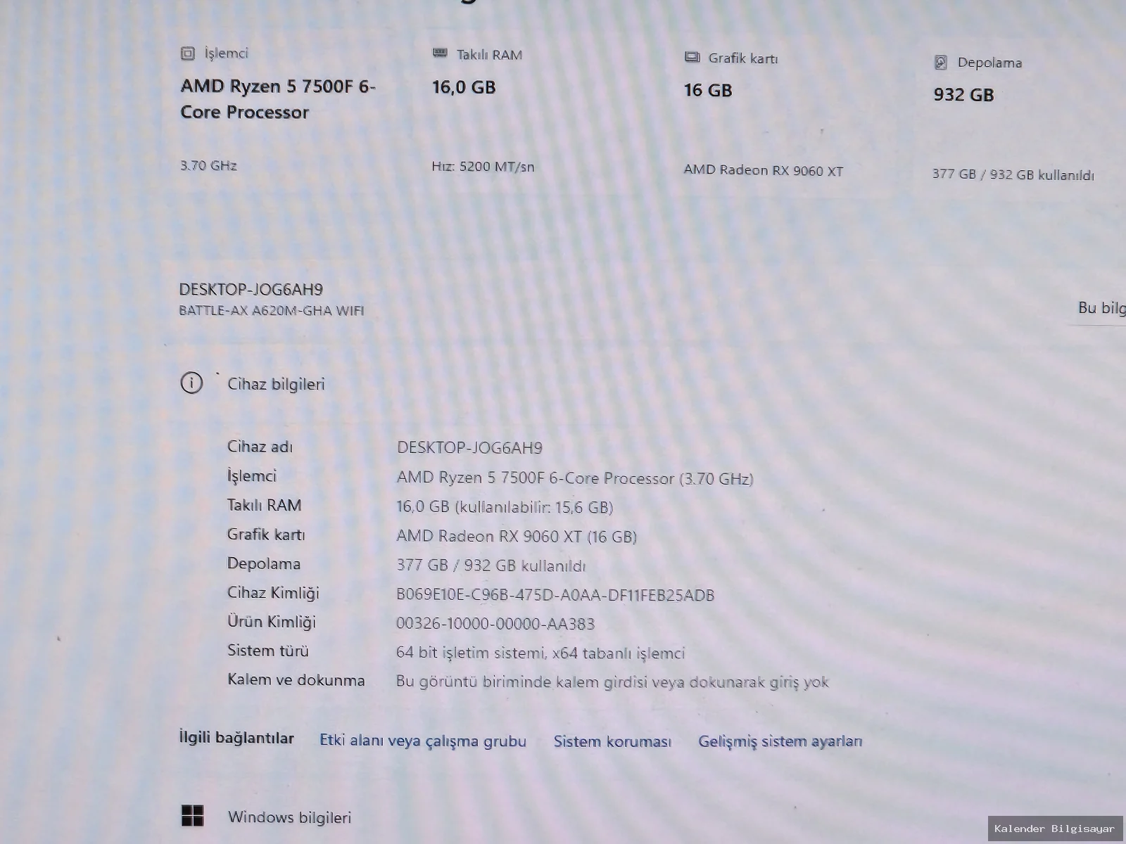 Diğer Ryzen 5 7500F RX 9060 XT 16 GB 1 TB SSD 16 GB RAM - Görsel 5