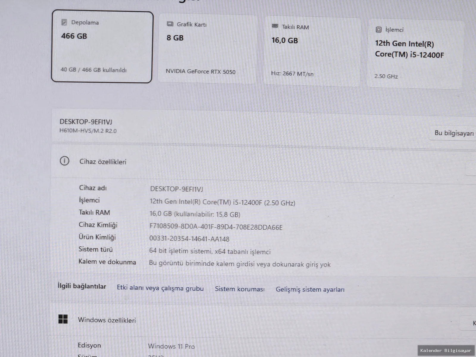 Diğer i5 12400F RTX 5050 16 GB RAM 512 GB SSD - Görsel 5