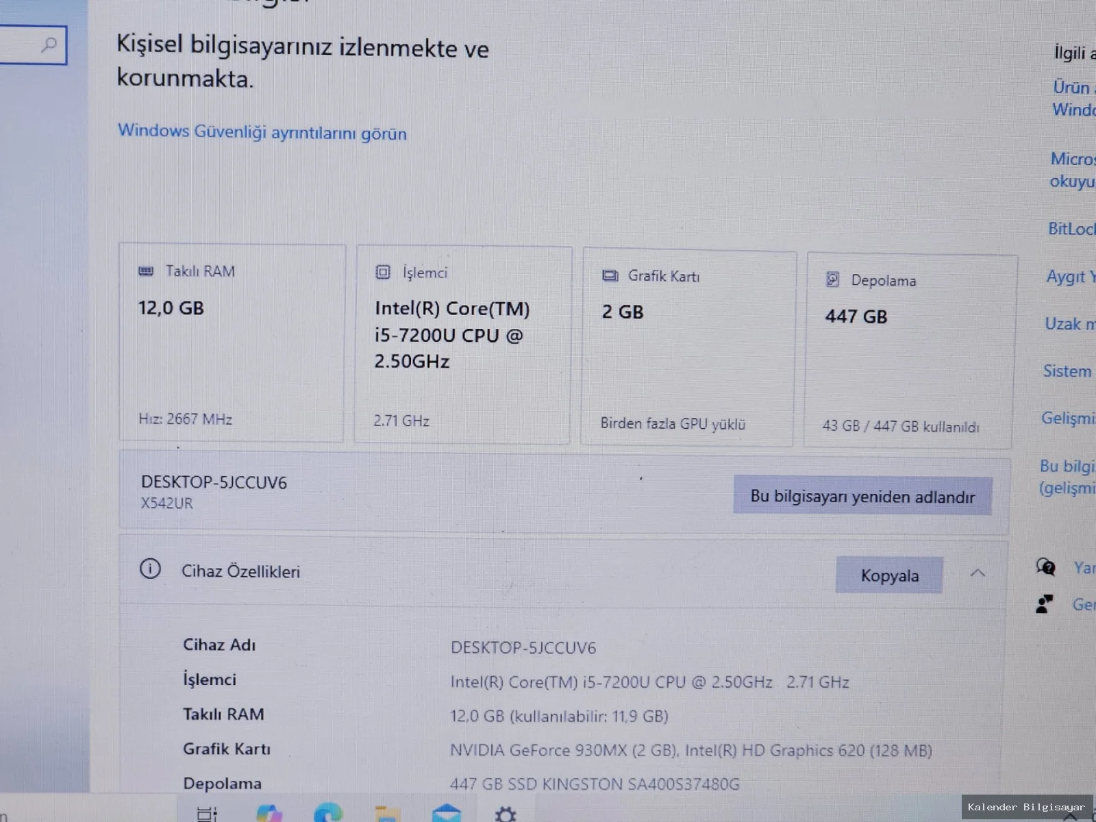 ASUS ASUS i5 7200U MX130 2 GB 512 GB SSD 12 GB RAM - Görsel 6