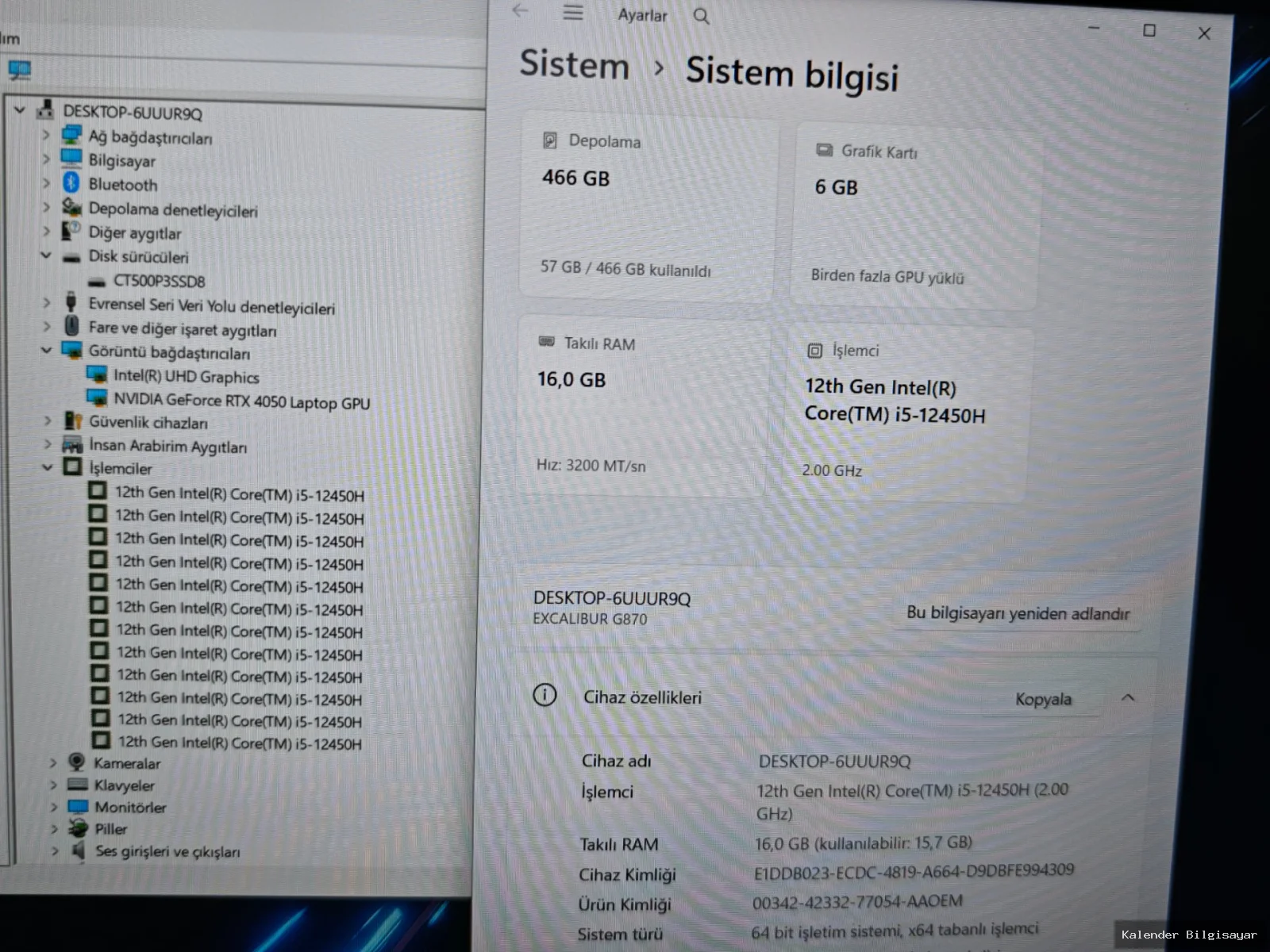 Casper Casper Excalibur i5 12450H RTX 4050 16 GB RAM 512 GB SSD - Görsel 4