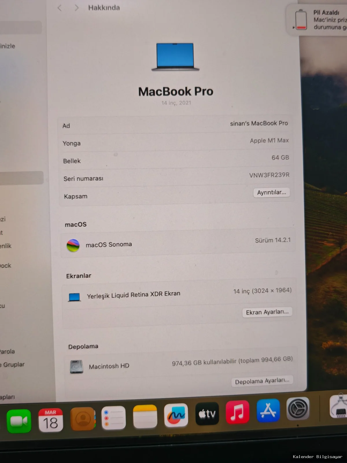 Apple MacBook Pro M1 Max 64 GB RAM 1 TB SSD 14 inç - Görsel 6
