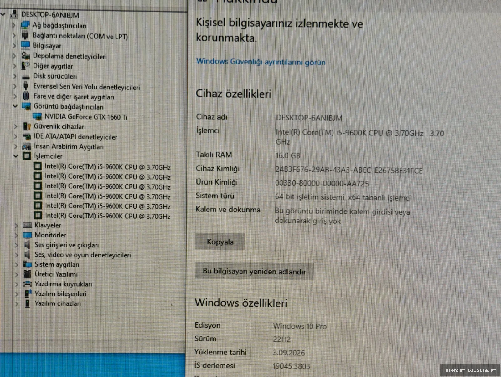 i5 9600K ASUS ROG 1660Ti 16 GB RAM 512 GB SSD 1 TB HDD - Görsel 6
