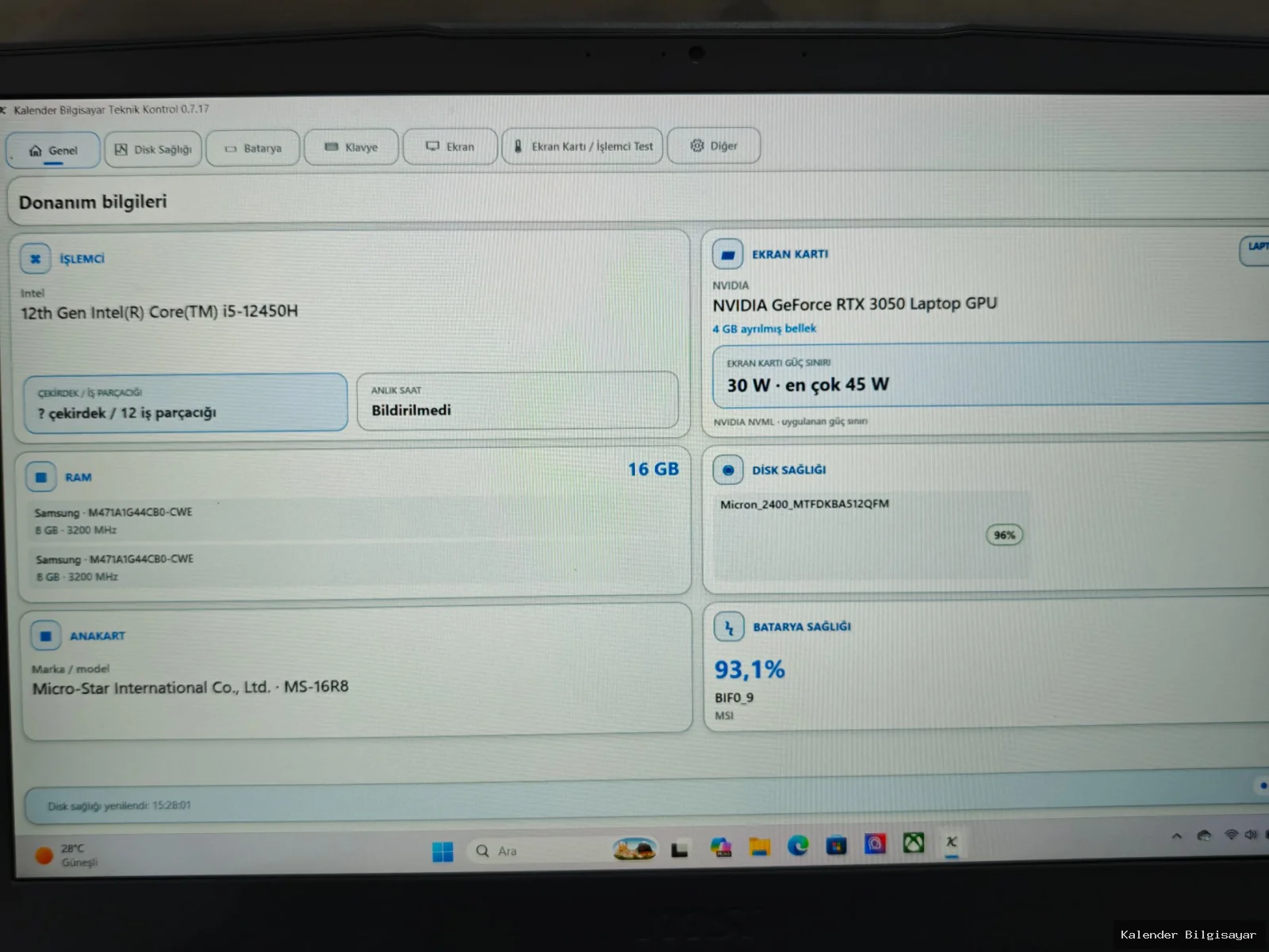 MSI MSI Thin i5 12450H RTX 3050 16 GB RAM 512 GB SSD - Görsel 7