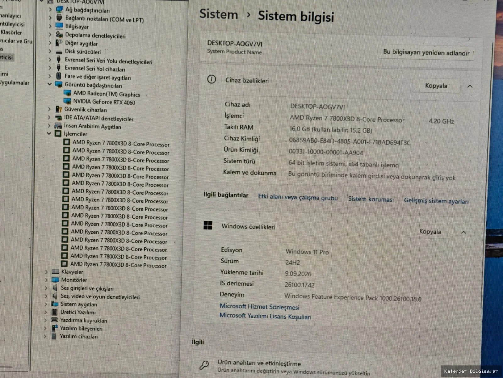 Ryzen 7 7800x3d RTX 4060 16 GB DDR5 RAM 512 GB SSD - Görsel 6