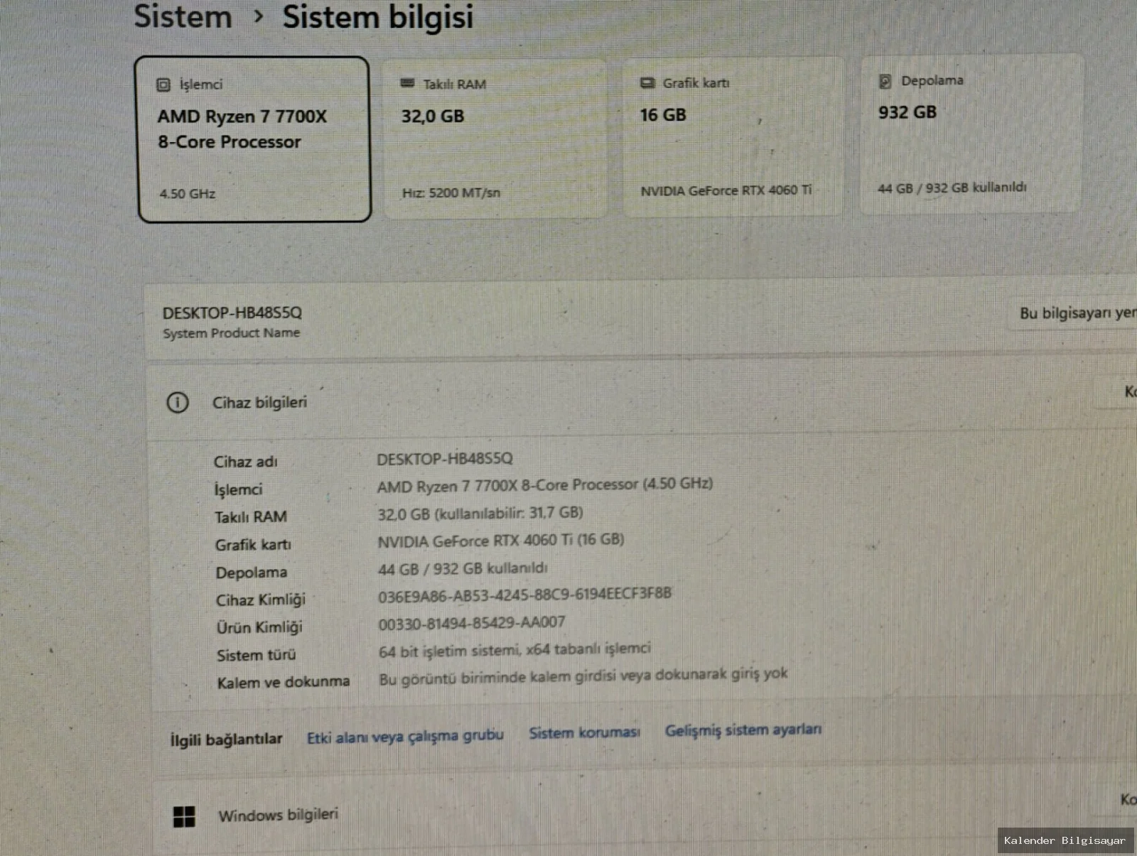 Ryzen 7 7700X RTX 4060 Ti 16 GB 32 GB RAM 1 TB M.2 SSD - Görsel 6
