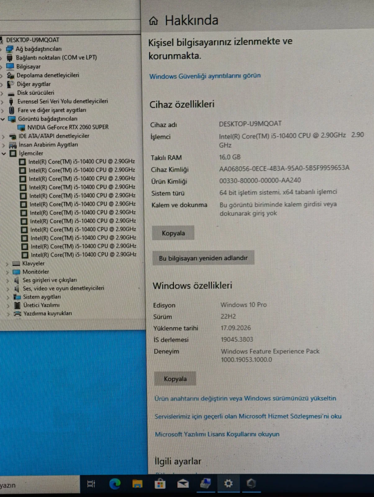 i5 10400 ASUS ROG RTX 2060 SUPER 16 GB RAM 480 GB SSD - Görsel 5