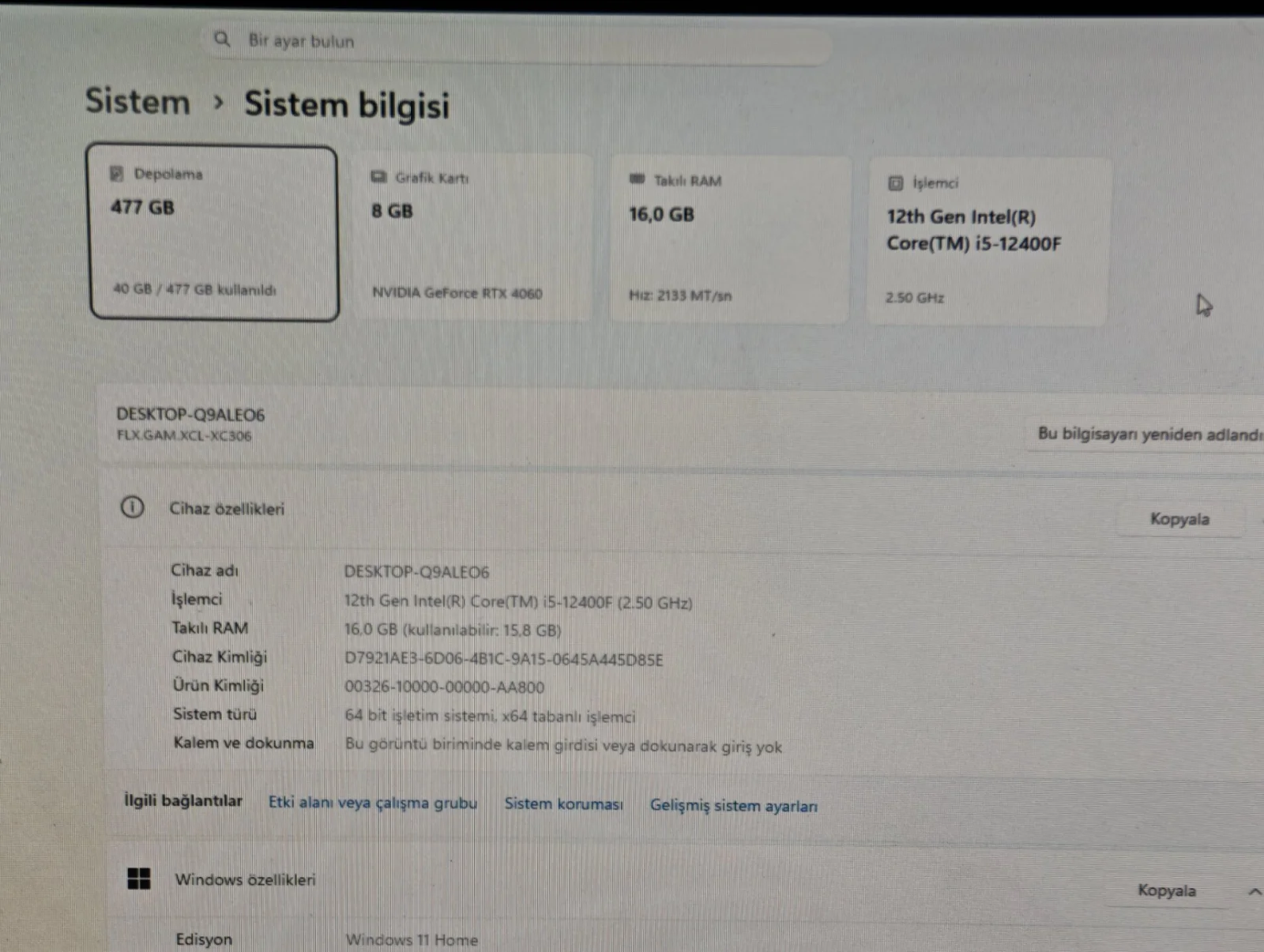 i5 12400F RTX 4060 16 GB RAM 512 GB SSD - Görsel 5
