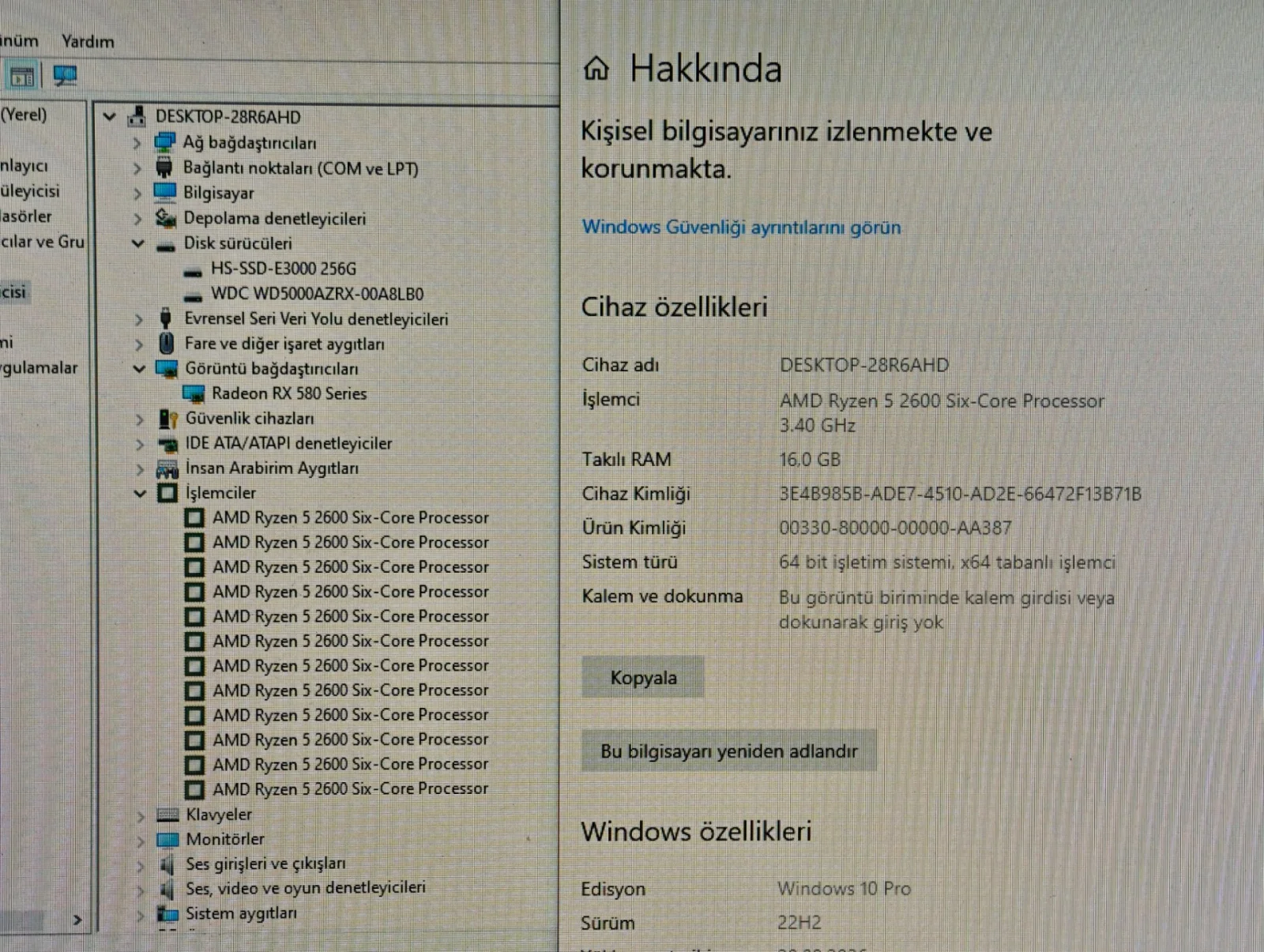 Ryzen 5 2600 RX 580 8 GB 16 GB RAM 256 GB SSD 500 GB Harddisk - Görsel 5