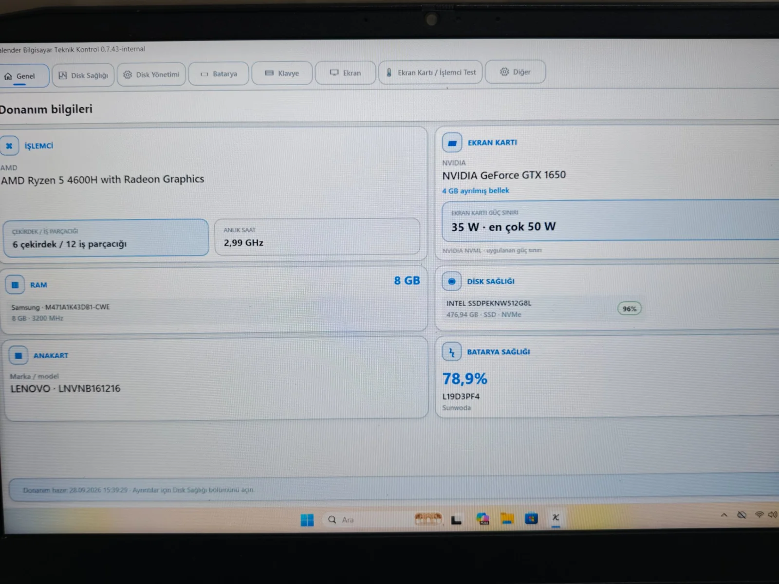 Lenovo Lenovo Ryzen 5 4600H GTX 1650 8 GB RAM 512 GB SSD Gaming Laptop - Görsel 6
