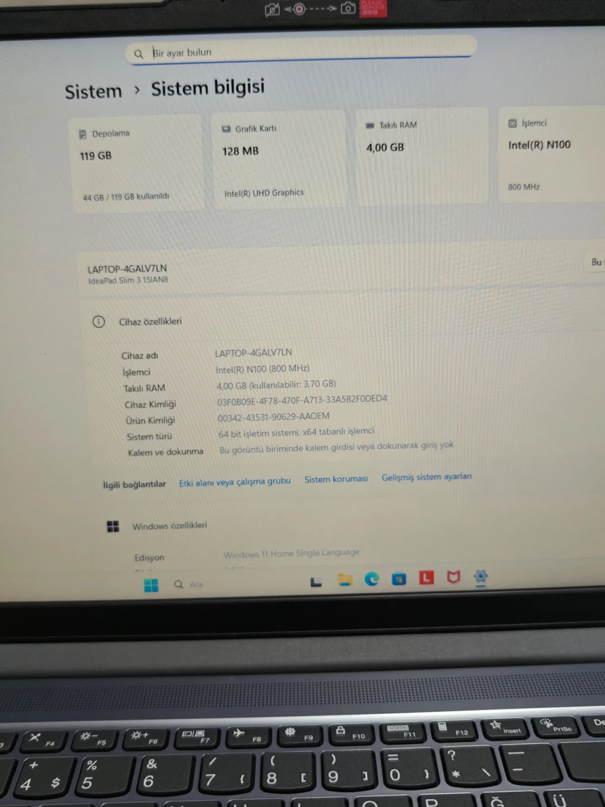 Lenovo Lenovo IdeaPad Slim 3 Intel N100 4 GB RAM 128 GB SSD Laptop - Görsel 6