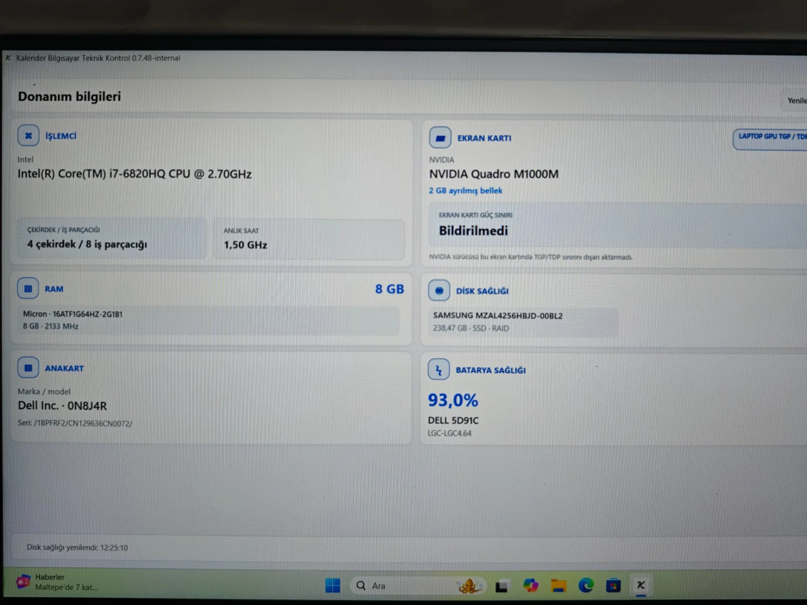 Dell Dell Precision 5510 i7 6820Hq Quadro M1000M 2 GB 8 GB RAM 256 GB SSD 15.6 - Görsel 6
